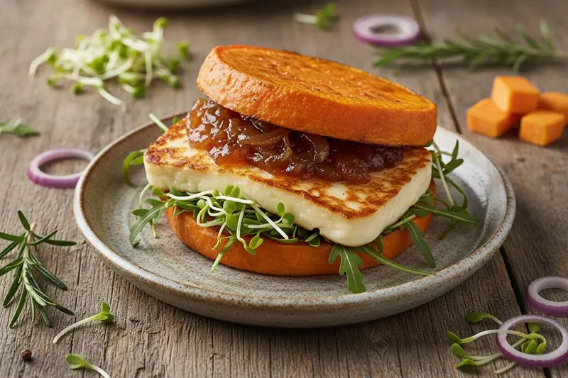 Bataatti-grillijuustoburgeri