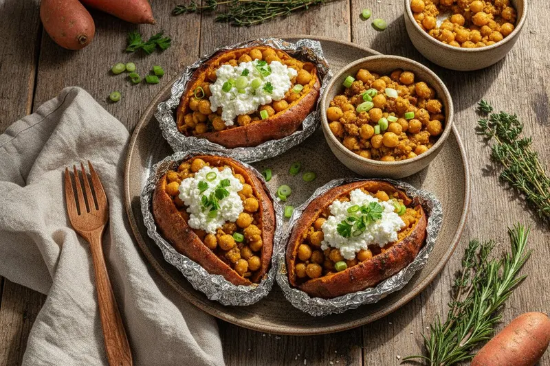 Grillattu bataatti kikhernetäytteellä