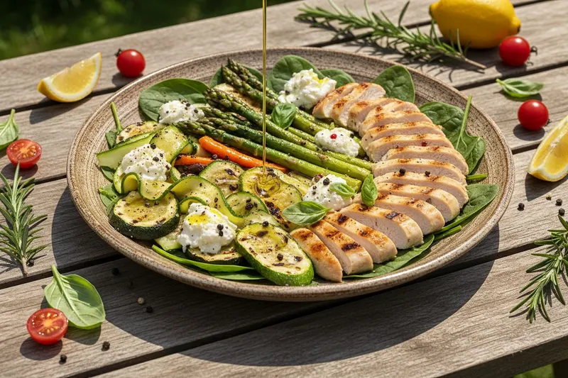 Grillattu broileri kesäkasviksilla