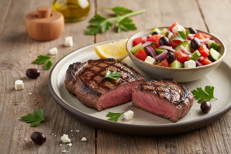Grillattu entrecôte ja kreikkalainen yrttisalsa