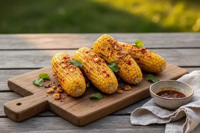 Grillattu maissi paahdetulla valkosipuli-chiliöljyllä