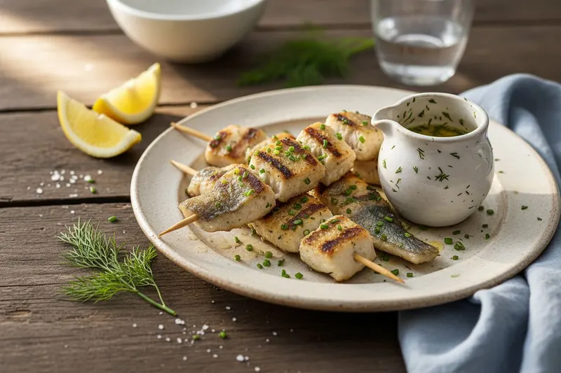 Grillatut ahvenvartaat yrtti-voikastikkeella