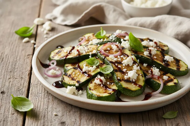 Grillatut kesäkurpitsat fetalla ja balsamicolla