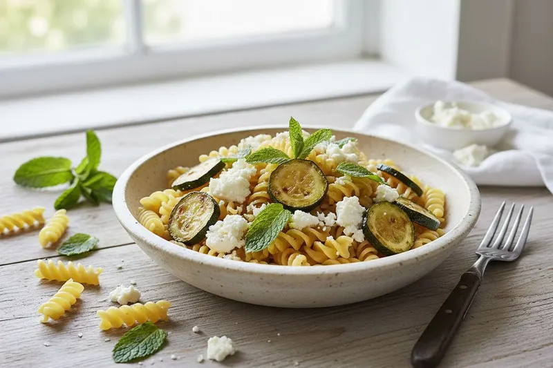 Kesäkurpitsa-fetapasta mintulla