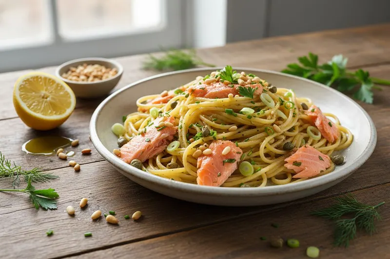 Sitruunainen kapris-lohipasta