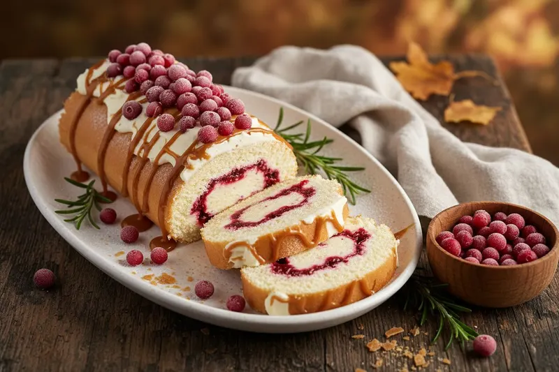 Toffeinen puolukkakääretorttu