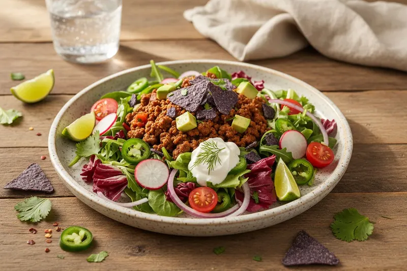 Värikäs Tex-Mex-salaatti jauhelihalla